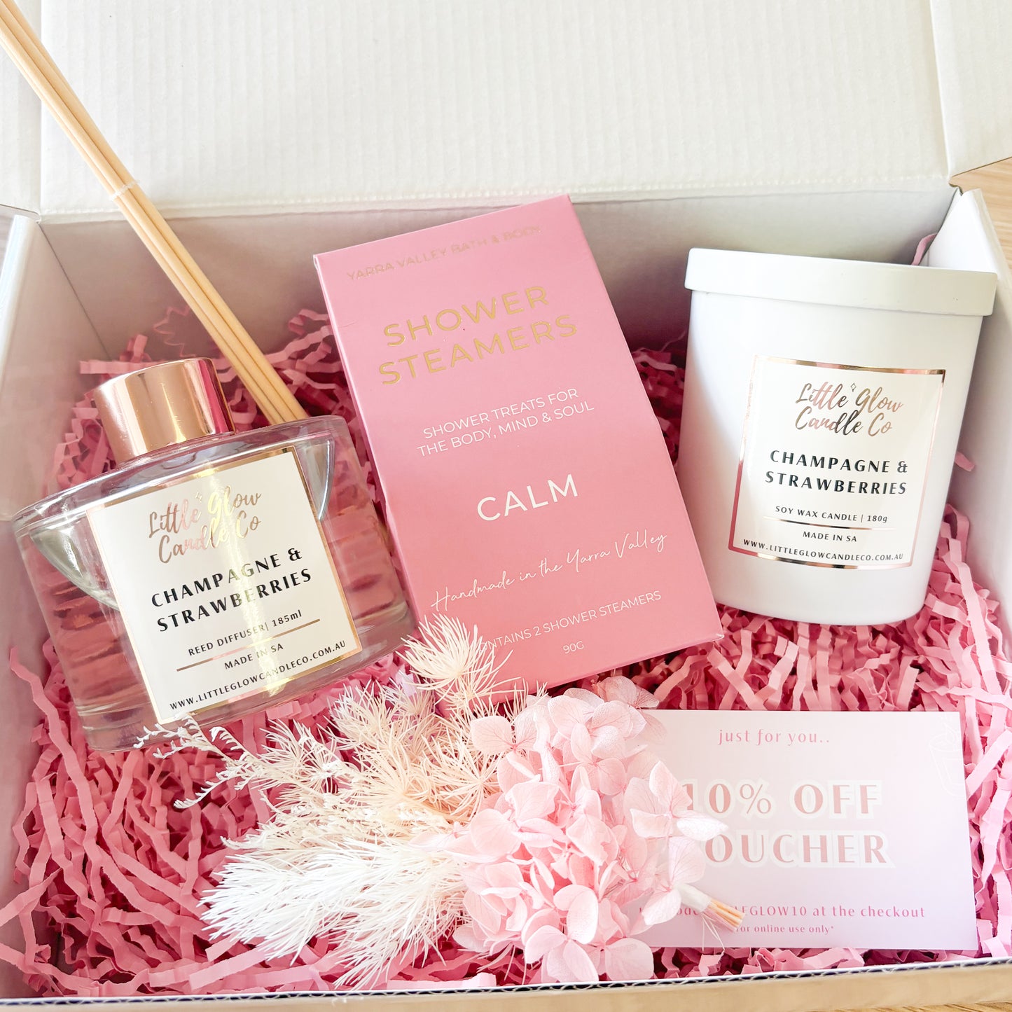 Gift Pack Large: Candle, diffuser, florals + shower steamers