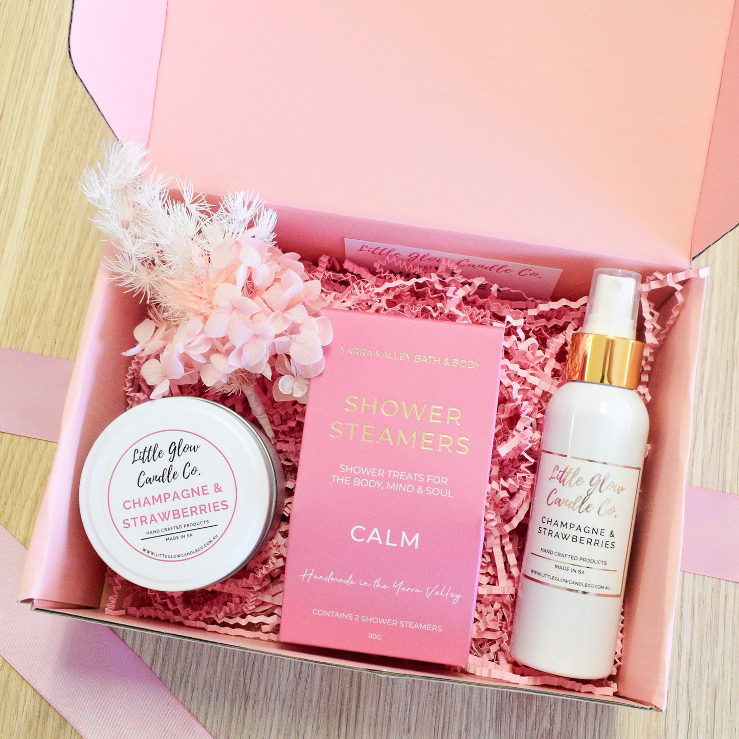 Gift Pack Small: Tin Candle, room spray, florals + shower steamers
