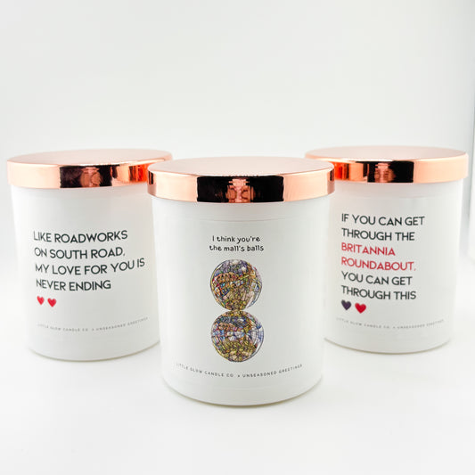 Unseasoned Greetings X Little Glow Candle Co. Candles